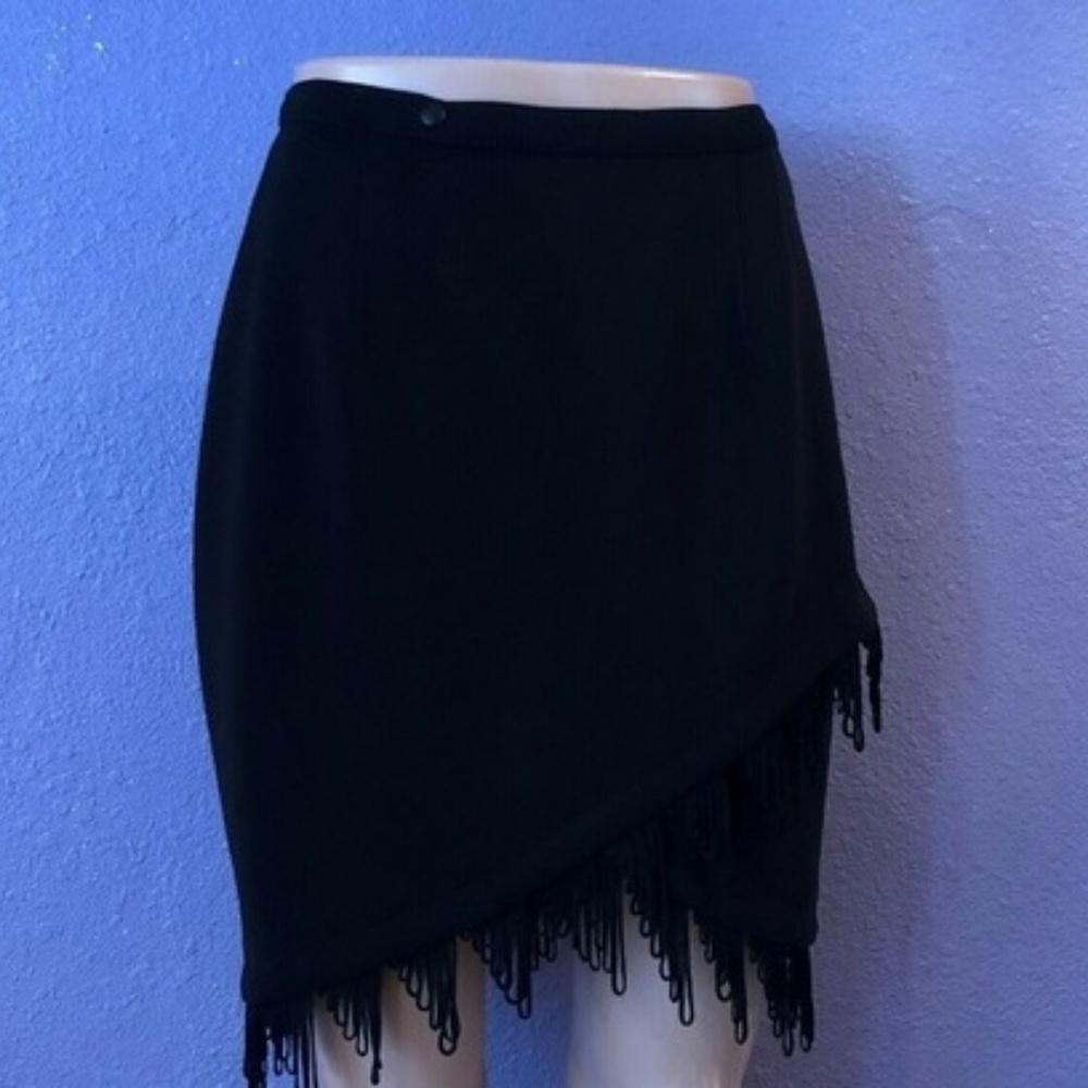 Thierry MUGLER Black Fringe Wrap Skirt XS